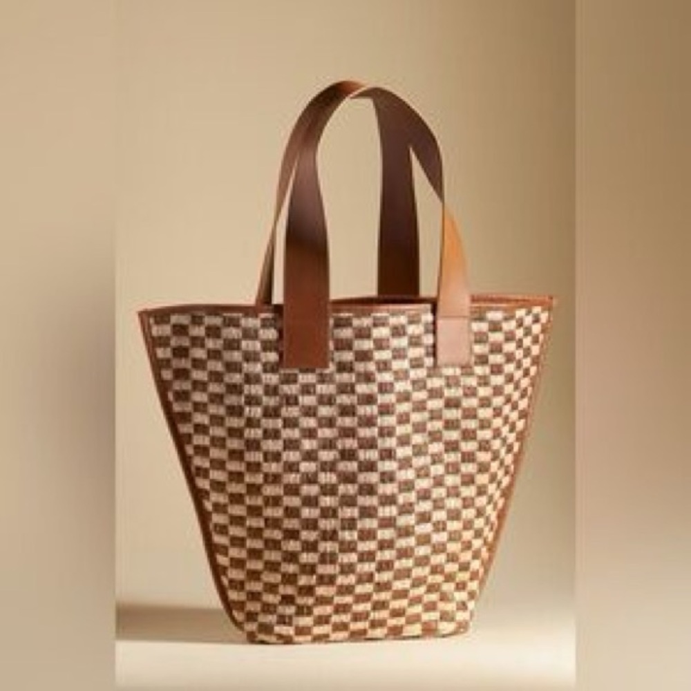 Anthropologie Brown and Cream Woven Tote